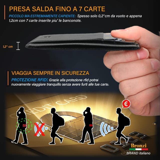 Detalle 2 de Bronzi Portafoglio Uomo Slim 11×8×1 cm