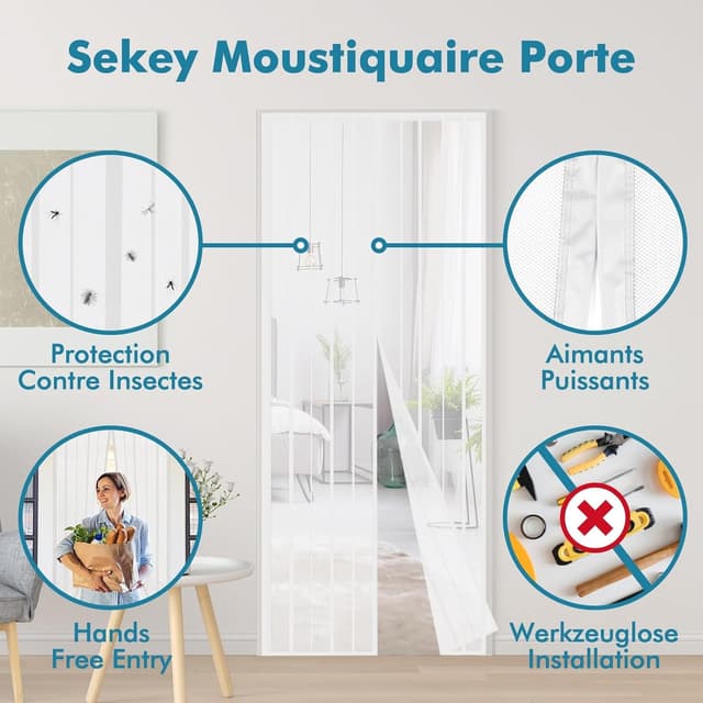 Detalle de Sekey moustiquaire de porte 130 x 220 cm