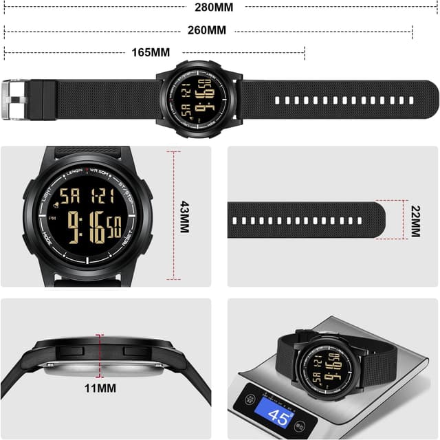 Thumbnail 6 de HANPOSH Herren Digitaluhr 9 mm mit Wecker