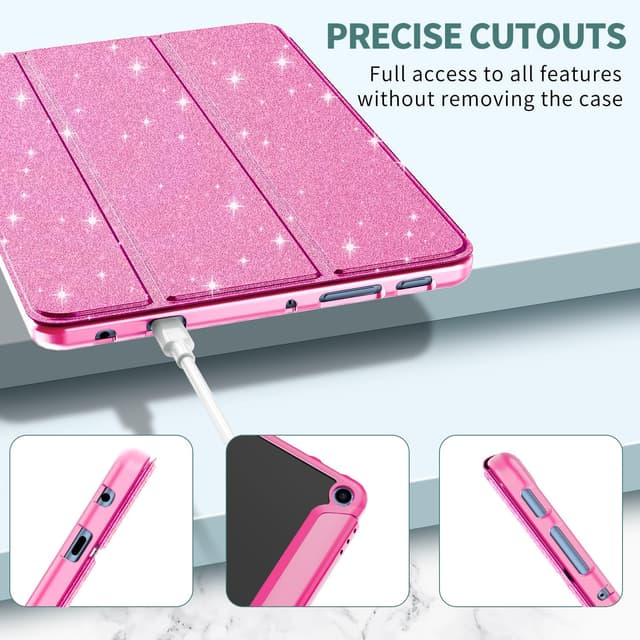Detalle de Mansiruyi Trifold Smart Case for 10.1-inch Tablets (Glitter Pink) with Auto Sleep/Wake