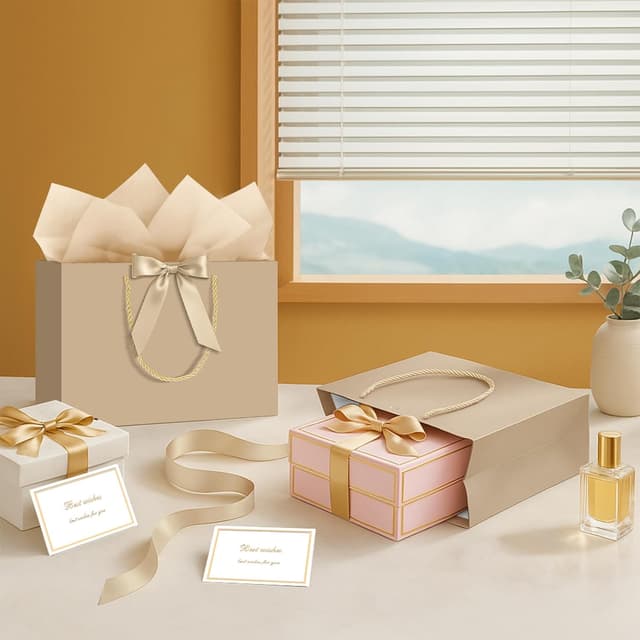 Detalle de NADSSJL 6-piece Champagne gift bags set (with tissue wrappers and greeting cards) for birthdays, weddings and Christmas