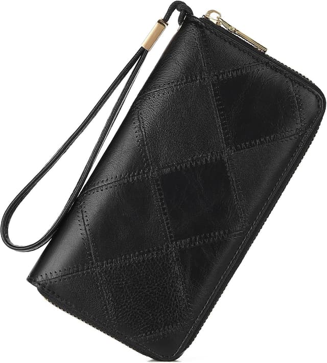 Detalle de SENDEFN RFID leather women’s wallet with wristlet — large capacity clutch purse
