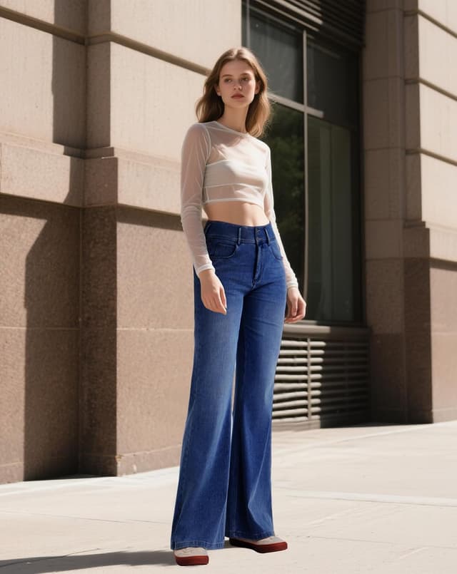 Detalle de LaiEr Women’s Wide-Leg Jeans with Double Row Button Zip Placket – High Elastic Denim Look for Casual, Yoga & Fitness