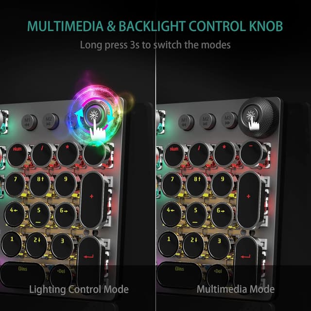 Detalle de AULA F2088 Typewriter-Style Mechanical Gaming Keyboard with Blue Switches, Media Knob & Removable Wrist Rest (108-key wired, black)