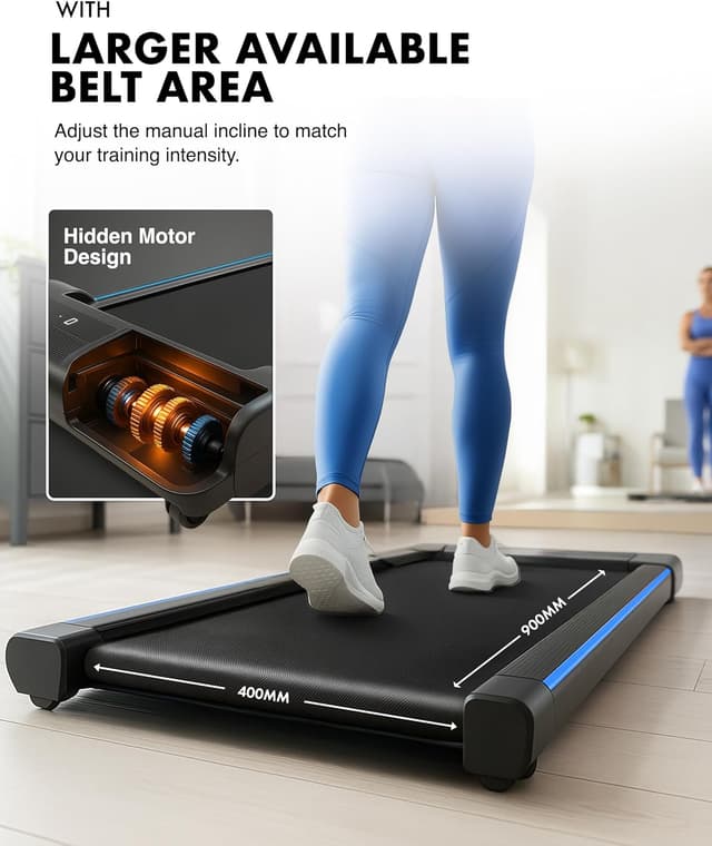Detalle 2 de Kayman 3-in-1 Walking Pad Treadmill (Under Desk) with Remote, 10% Incline, 1–6km/h and LED Display