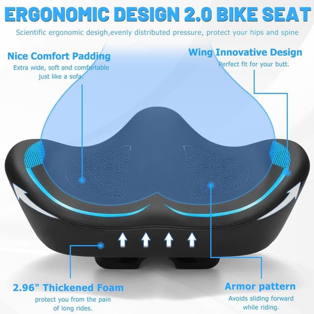 Detalle de CDYWD Noseless Oversized Bike Seat Cushion (Extra-Wide Padded) for Comfort on Peloton, Stationary Bikes, City & Beach Cruisers