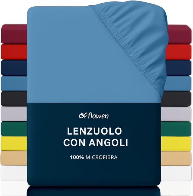 Detalle de Lenzuola con angoli Flowen 120x190 cm Blu Navy in microfibra anti-acaro e ipoallergenica
