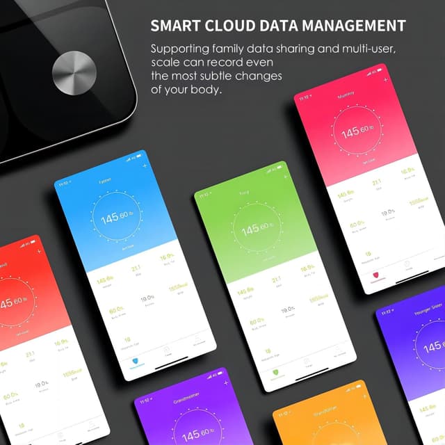 Detalle de Digitale Körperfettwaage Personenwaage mit App und Bioimpedanz (bis 180 kg) – 28×28 cm