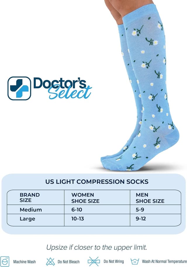 Detalle de Doctor's Select Bamboo Viscose Light Compression Socks (8–15 mmHg), Knee High, 3 Pairs