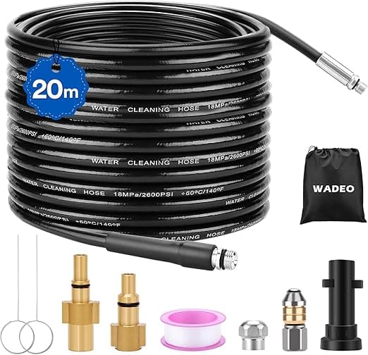 Detalle de WADEO 20M Manguera de Alta Presión 💧 para Limpiar Tuberías