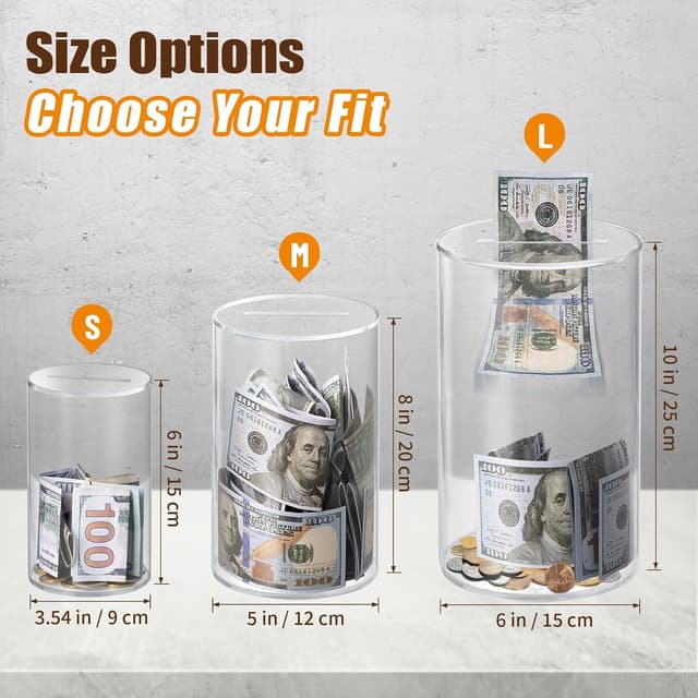 Detalle de hicocool Clear Acrylic Piggy Bank (Unopenable Money Saving Box) — 10" H x 6" D