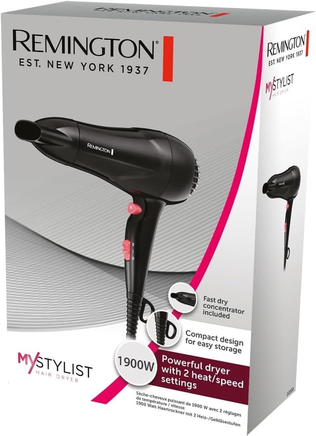 Detalle de Remington Fast Dry Hair Dryer D2000 (1900W) with Ionic & Ceramic Tech, Cool Shot, Black/Pink
