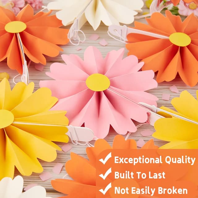 Detalle de SUNBEAUTY 48er Set Papierfächer Deko (Ø 15 cm) mit Stickern – orange & gelb für Party, Garten, Hochzeit & Kinder