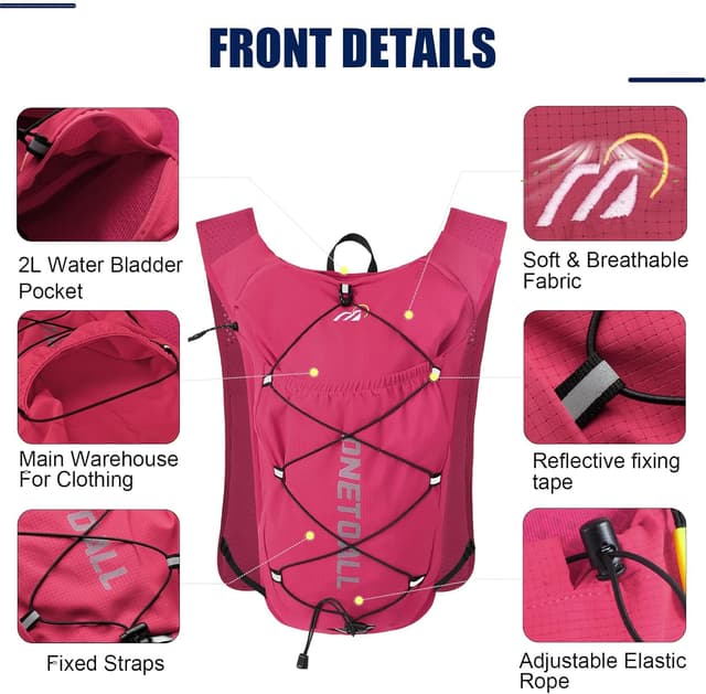 Detalle 2 de ONETOALL 6L Reflective Running Vest with 2L Hydration Bladder and 500ml Bottle