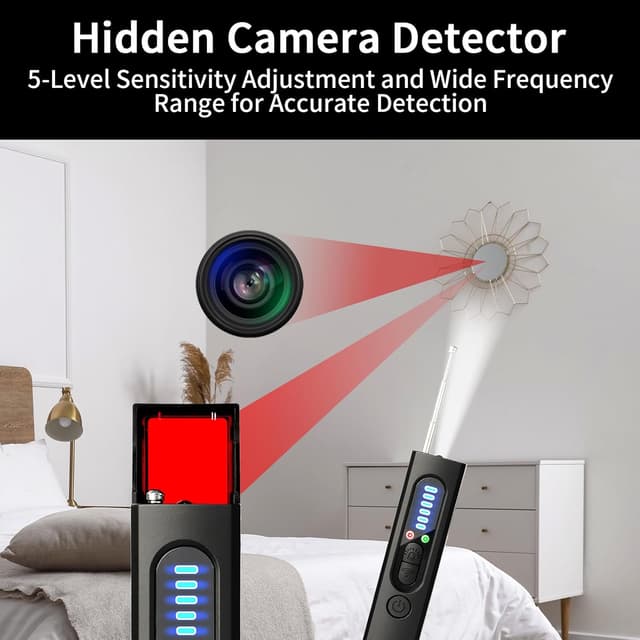 Detalle 1 de Hidden Camera Detector – RF Bug Detector with GPS Tracker Finder, 4 Detection Modes & 5 Sensitivity Levels, Mini Portable Anti-Spy Device for Hotel, Office, Car, Travel (30H Battery) (Mat Black)