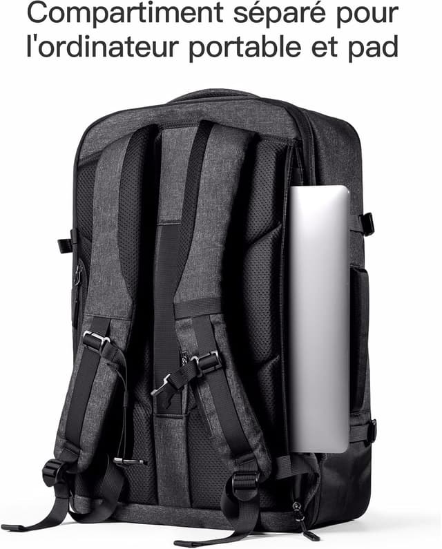 Detalle 1 de Inateck Lightour sac à dos de voyage extensible 38,5 à 46,2 L pour ordinateur portable 17,3" et iPad 12,9