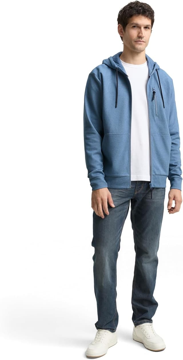 Detalle de TOM TAILOR Herren 1048637 Hoodie Sweatjacke mit Kapuze und Streifenmuster