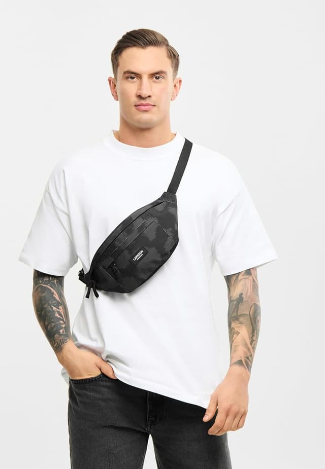 Detalle 2 de Larkson marsupio unisex Marsupio Donna e Uomo grigio con stampa Leo “Ole” – borsa a tracolla idrorepellente da viaggio (4 litri)