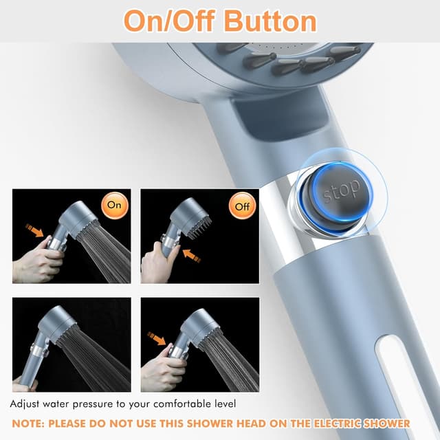 Detalle de MEKO Hard Water Filter Shower Head with 15-Stage Filter and 3+1 Spray Modes (Blue) + 1.5m Hose