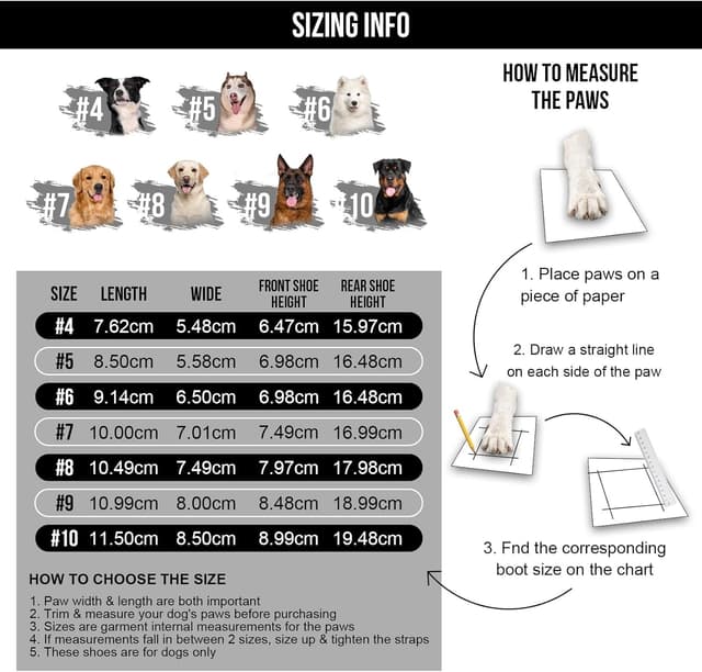 Detalle de OneTigris Dog Boots Paw Protector (Waterproof, Reflective, Non-Slip) – Black, Size #8