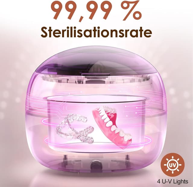 Detalle 2 de Ultraschallreinigungsgerät Zahnschiene 45 kHz inkl. UV‑Sterilisation, 200-ml-Dental Pod mit 3 Modi (Weiß)