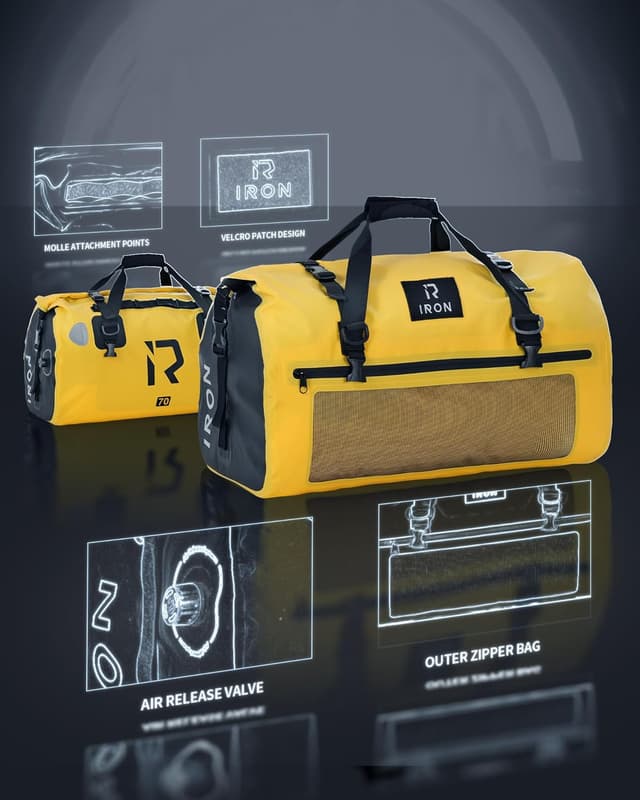 Detalle de BORLENI Borsa da Moto Impermeabile 70L con chiusura rolltop e sistema MOLLE