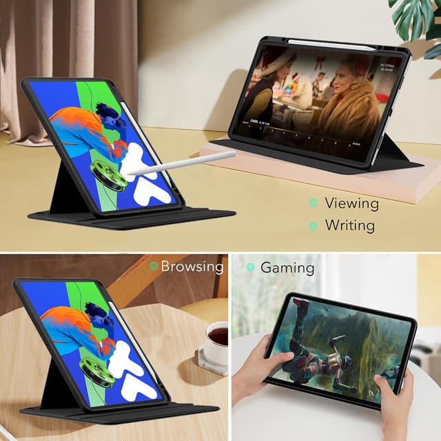 Detalle 2 de Lemxiee PU Leder Case für OnePlus Pad Lite / OPPO Pad SE mit Stiftschlitz, Drehständer und kratzfester Acryl-Rückseite