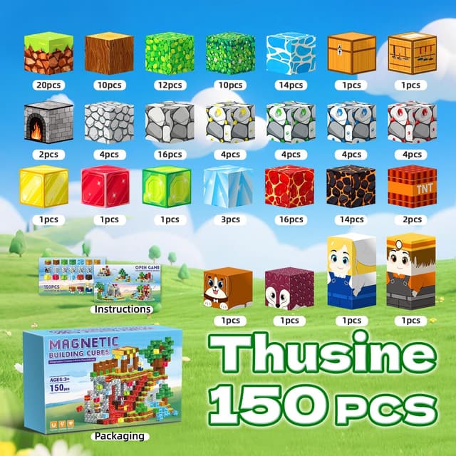 Detalle 2 de Thusine Magnetic Blocks 150-piece magnetic building blocks set for STEM play (age 3+)