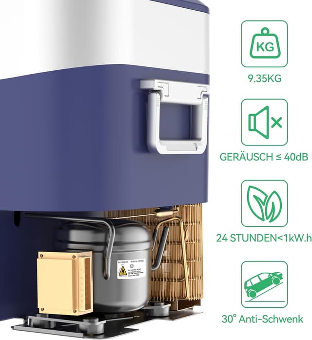 Detalle 2 de BINGI Kompressor-Kühlbox 22 l – tragbarer Auto-Kühlschrank 12/24V DC & 230V AC (15℃ bis -18℃)