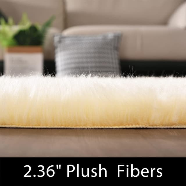 Detalle 2 de Latepis Yellow Faux Fur Area Rug, 6x9 Rectangle (Washable Sheepskin-Style)