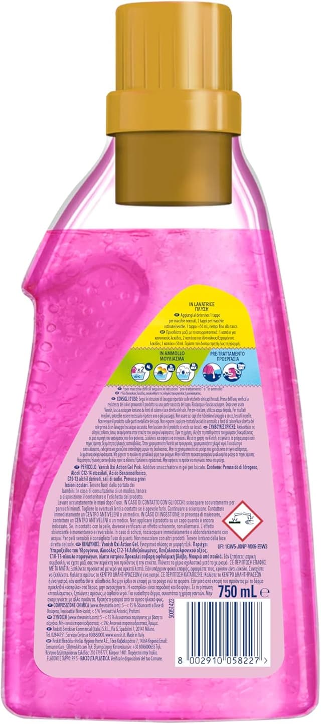 Detalle 2 de Vanish Oxi Action Multipower Gel Rosa additivo lavatrice per capi colorati (3 confezioni da 750 ml)
