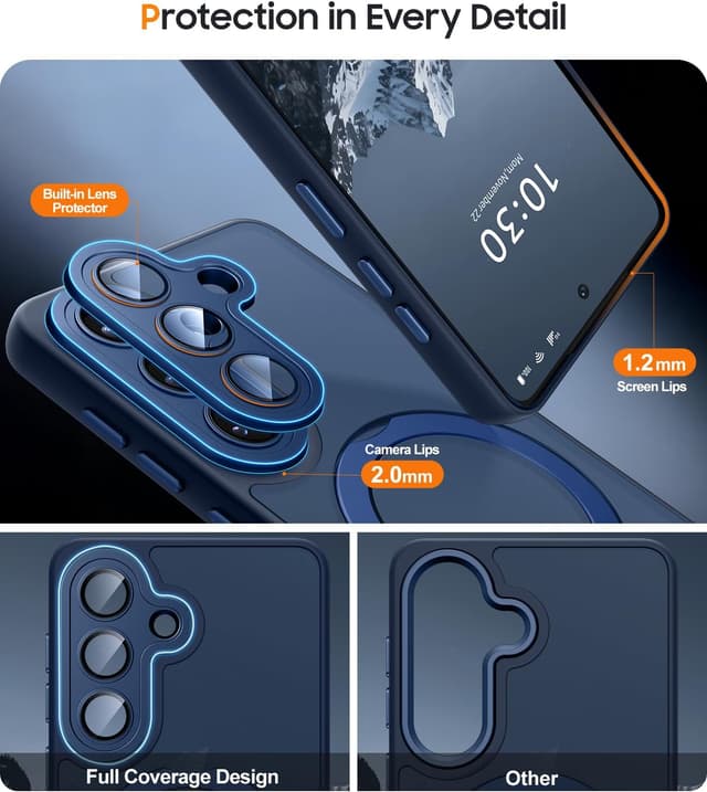 Detalle de JAME for Samsung Galaxy S26 Case with 2-Pack Screen Protector, Magnetic Stand & Full Camera Protection (Navy Blue)