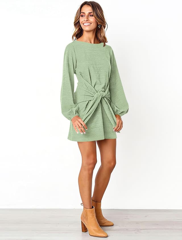 Detalle de PRETTYGARDEN Long Lantern Sleeve Tie-Waist Dress