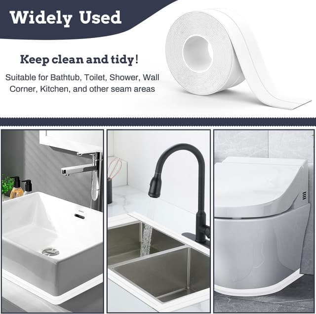 Thumbnail 6 de Mokani Bath Sealant Strip (Self-Adhesive Caulk Tape) – White Waterproof PVC Tape, 2 Rolls with Sealing Tool (126 x 1.5in)