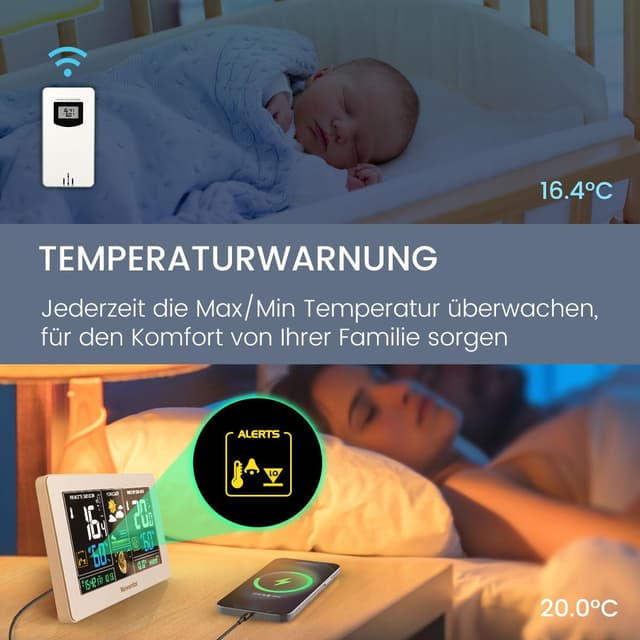 Thumbnail 6 de Newentor Funk-Wetterstation mit Außensensor, DCF-Funkuhr und Wettervorhersage – inklusive Netzbetrieb