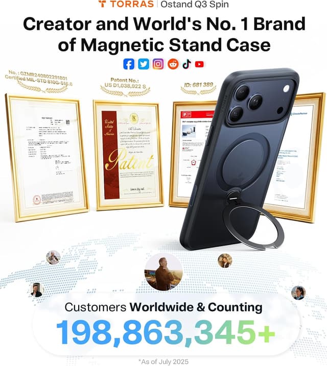 Detalle 2 de TORRAS Ostand Q3 Spin iPhone 17 Pro Max case, 12FT drop protection