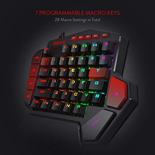 Detalle de Redragon K585 DITI: teclado mecánico para juego de una mano con 7 macros RGB y reposamuñecas desmontable