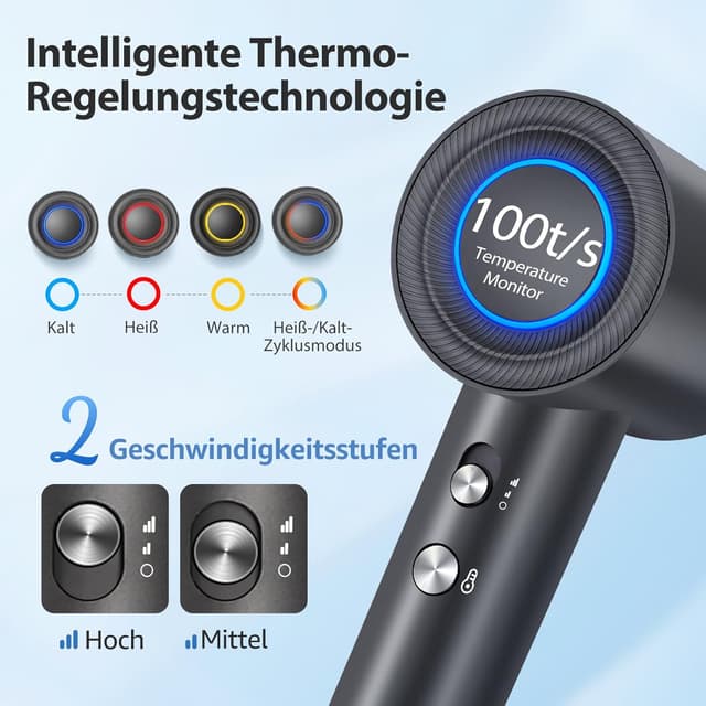 Detalle de Aigostar Ionen Haartrockner mit Diffusor, 200 Mio. Ionen, BLDC-Motor (110.000 U/min) & 55 dB