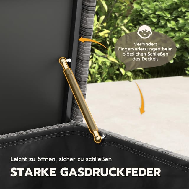 Detalle de Amopatio 480L Gartenbox Auflagenbox wasserdicht mit Polyrattan, Rollen & Gasdruckfedern – grau