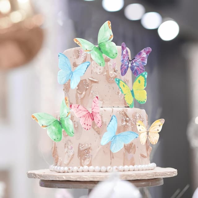 Detalle 2 de 40 Stück essbare Schmetterling-Tortendeko (Esspapier) Regenbogen – Schmetterling Cupcake Toppers für Hochzeit & Geburtstag