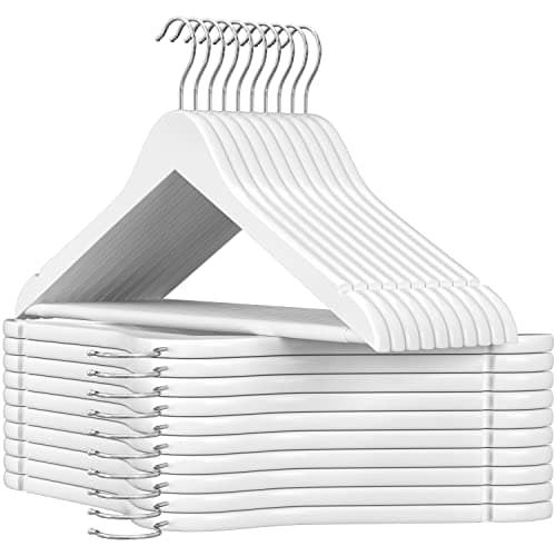 Detalle de SONGMICS Perchas de madera maciza CRW03W-20 (juego de 20) con gancho giratorio 360° y barra antideslizante