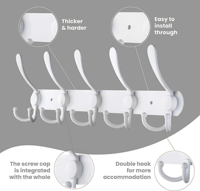 Detalle de LYLIN porte-manteau mural en acier inoxydable 304 – patères à crochet blanches (15 crochets)