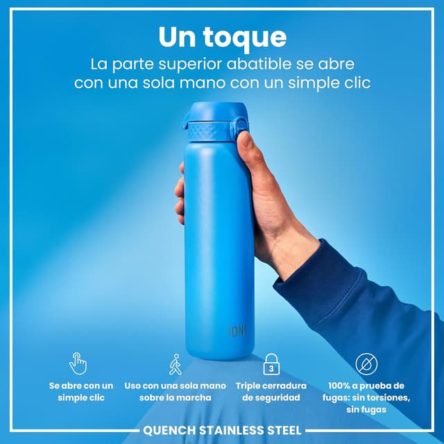 Detalle 2 de Ion8 Botella de Agua Inox 1L 🚰 Sin Aislamiento, Sin Fugas
