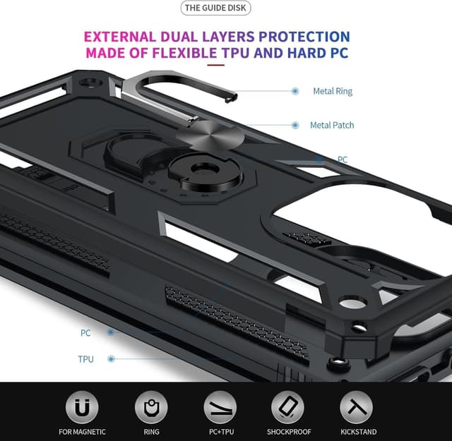 Detalle de LeYi Handyhülle für Xiaomi Redmi Note 13 Pro 4G mit Ringhalter, 2 Schutzgläsern & 2 Kamera-Folien (schwarz)