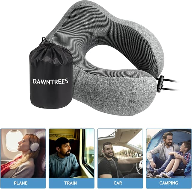 Detalle 2 de DAWNTREES 2-Pack Memory Foam Neck Pillows for Travel (Compact, Adjustable Rope Lock)