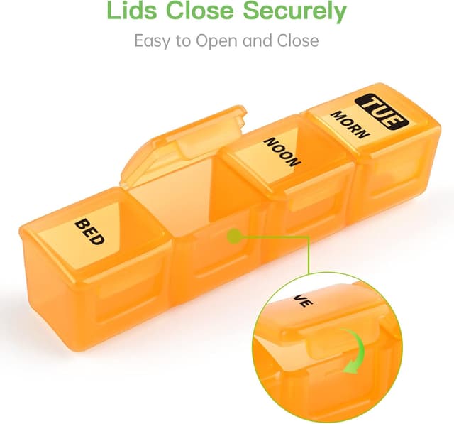 Detalle de Opret Weekly Pill Organiser – 7-day, 4-times-a-day tablet box with removable daily cases and 28 compartments (Black-Rainbow)