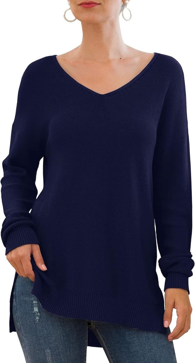 Detalle de GRECERELLE women’s v-neck knit jumper for autumn/winter – classic long-sleeve pullover