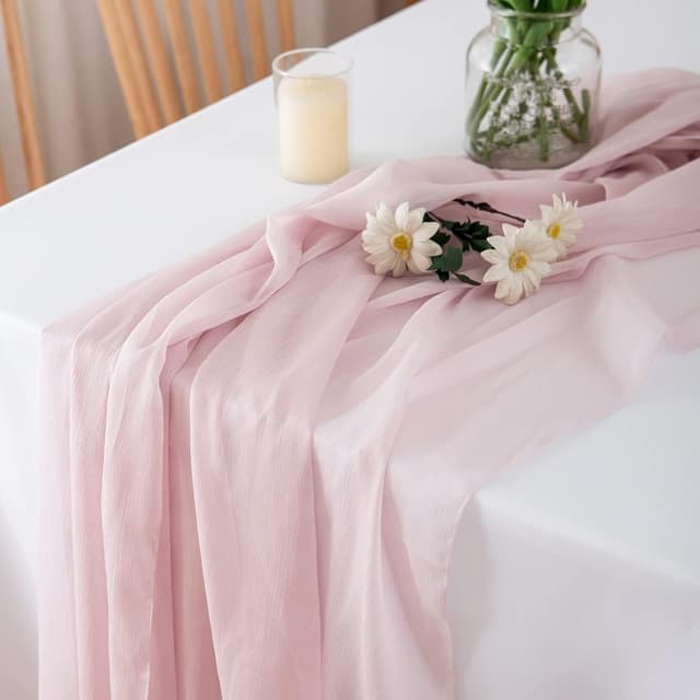 Detalle de CHUQING Chiffon-Tischläufer 70 x 300 cm in Rosa für Hochzeit, Events & Dinner