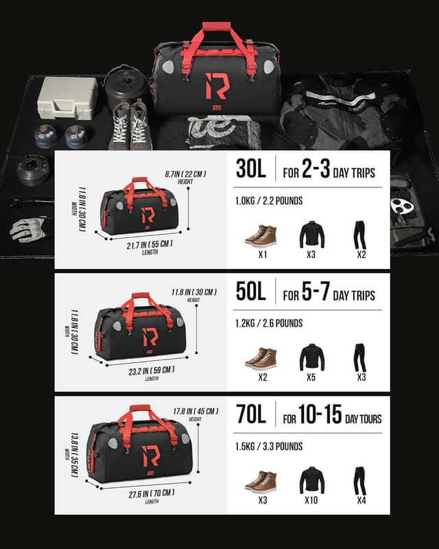 Detalle de BORLENI Borsa da moto impermeabile 70L con rolltop e sistema MOLLE