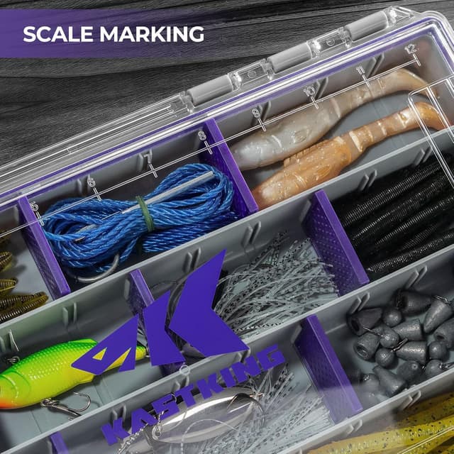 Detalle de KastKing HyperSeal Waterproof Tackle Box (3600/3700), Purple with Removable Dividers